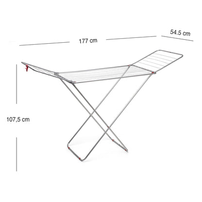Rayen Tendedero Plegable con Alas 19 m, 177 x 54 x 107 cm, Secador de Ropa de Acero para Interior y Exterior, Antideslizante con Sistema de Bloqueo, Gris y Blanco