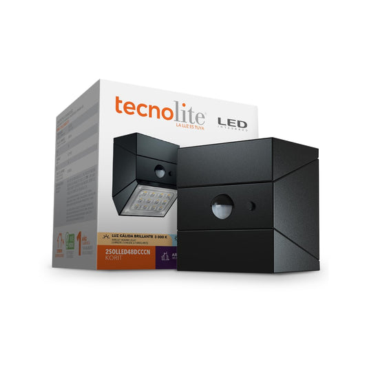 Tecnolite - Lámpara Solar LED 2.5 W, Luz Blanca Ajustable, Dirigible 180°, Sensor de Movimiento, IP65, IK07