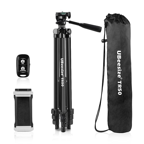 UBeesize - Trípode de Aluminio Ligero Extensible de 50 Pulgadas con Soporte Universal para teléfono Celular/Tablet, Obturador Remoto, Compatible con Smartphones, tabletas y cámaras.