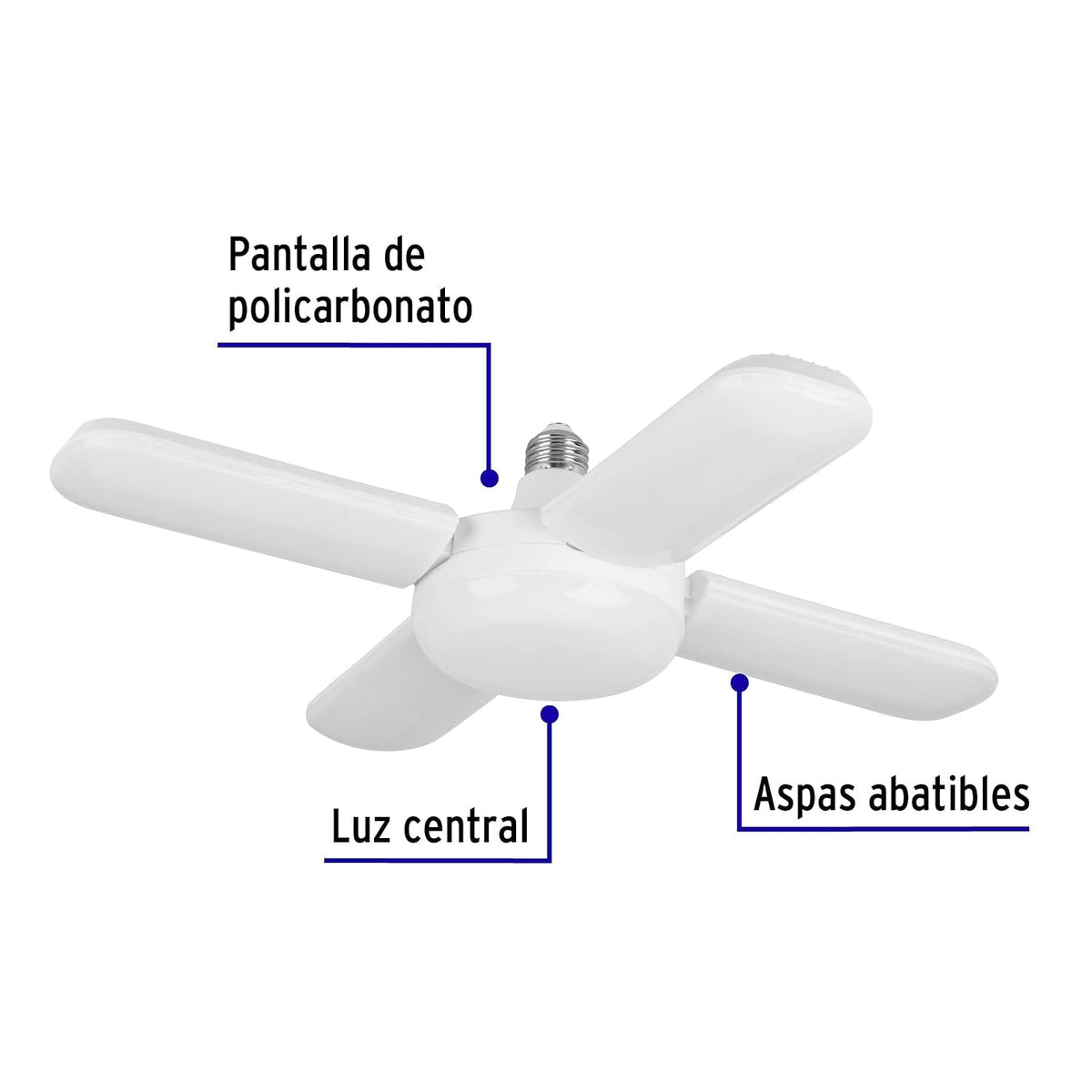 Volteck Basic LED-450V, Lámpara LED 40W tipo ventilador, 4 aspas ajustables