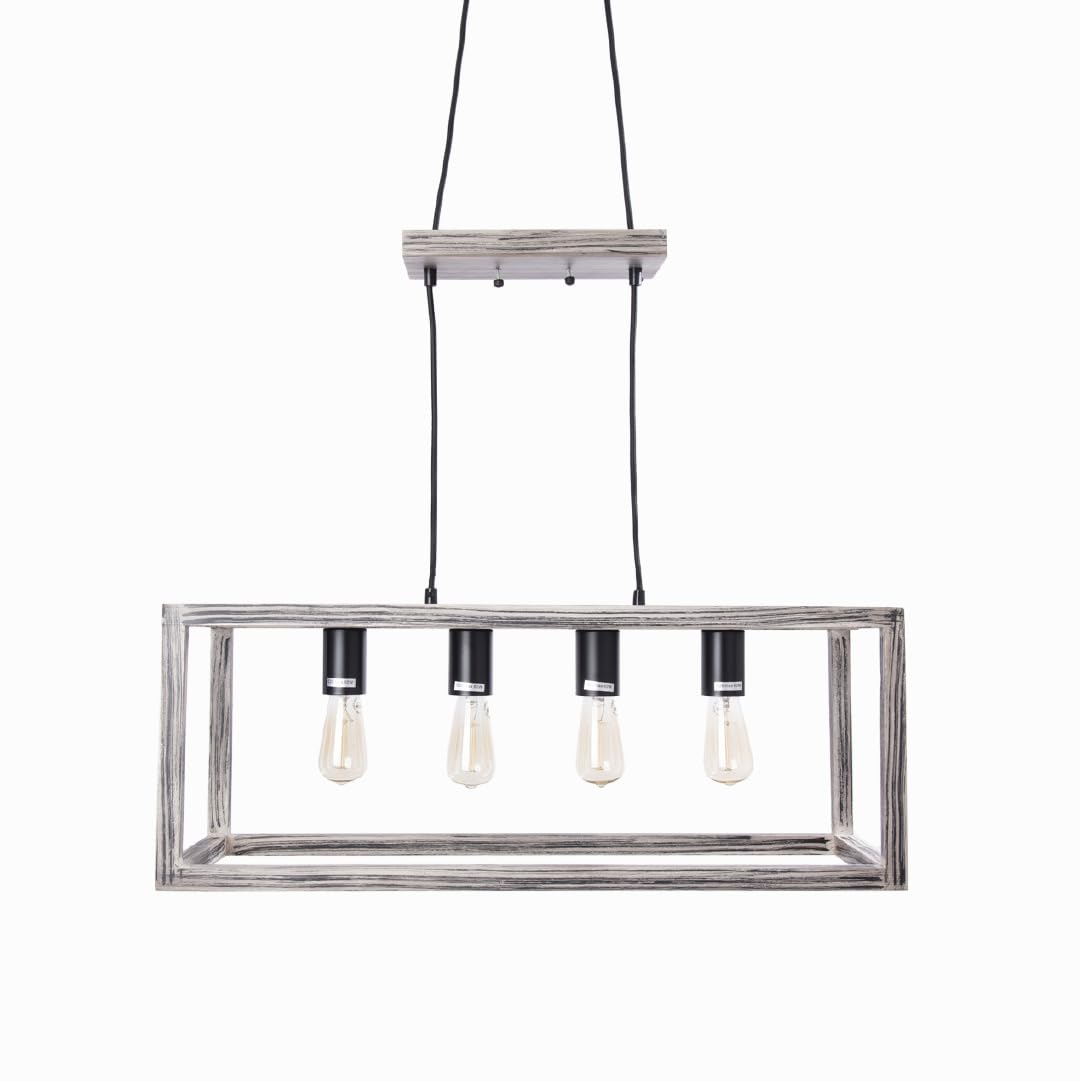 Philco Luminario Decorativo de Madera Atenas. 4 bases E26, base de suspensión de madera, terminado en color negro, diselo único que transmite calidez
