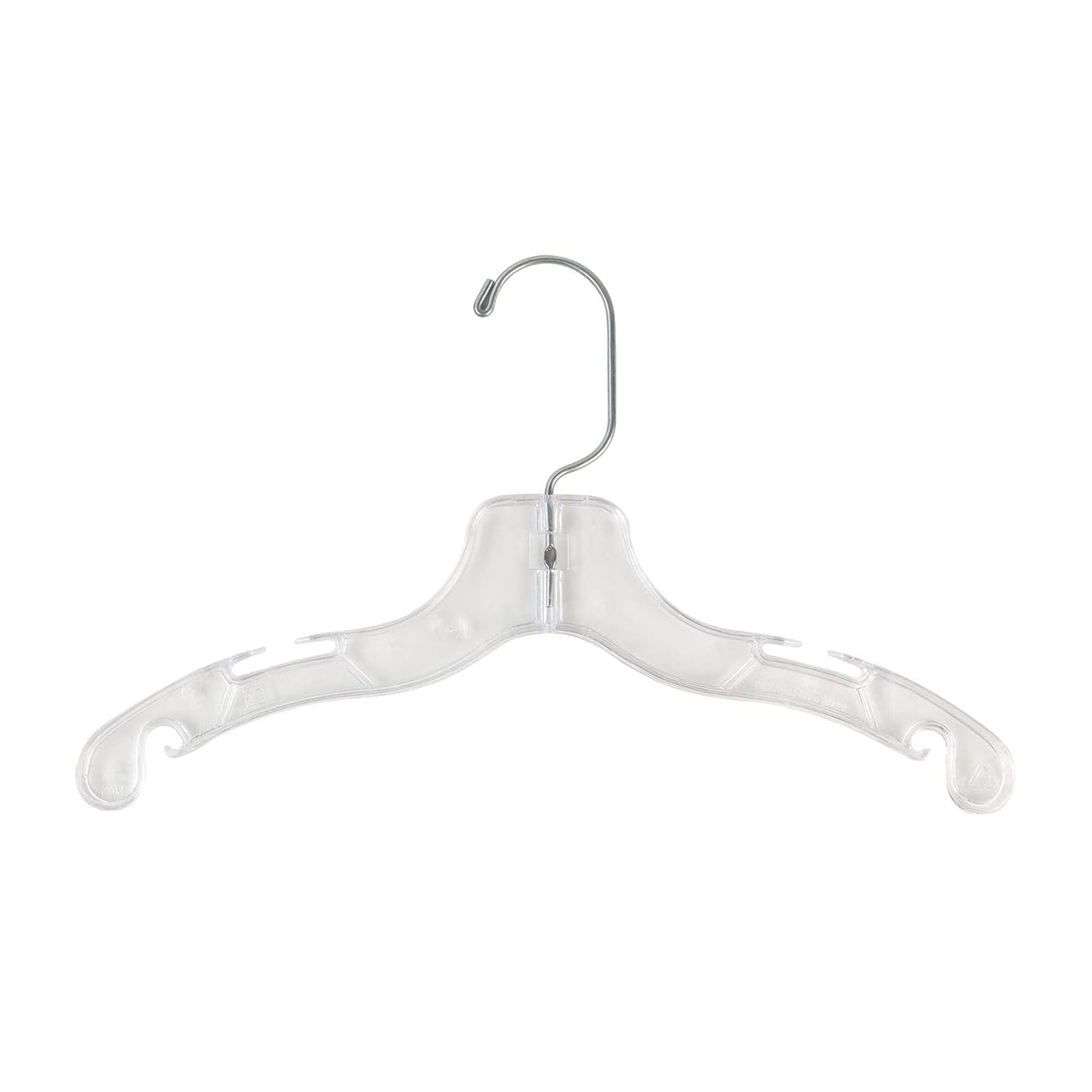 Mainetti 5075 - Perchas de plástico transparente con 360 ganchos giratorios de metal y muescas para correas, ideales para camisas de niños, blusas/vestidos, 12 pulgadas (paquete de 10)