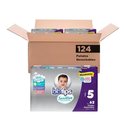 BBtips Sensitive Pañales, Talla Extra Grande/5, 124 Pañales