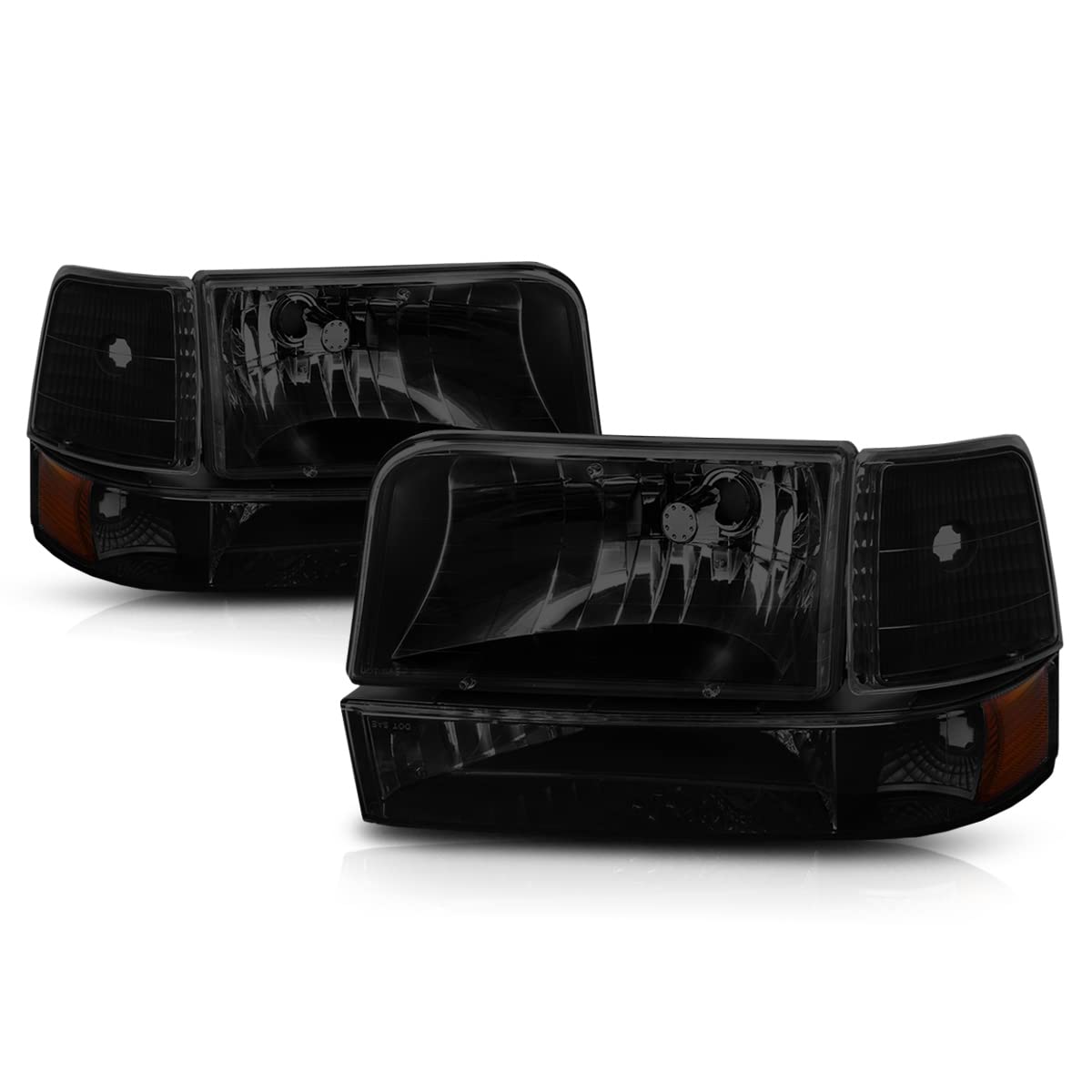 PM PERFORMOTOR - Par de Faros Delanteros de Repuesto Color Negro Ahumado Compatible con 92-96 Bronco F150 F250 F350, PMHL-F150-9296-6P-OH-BSA