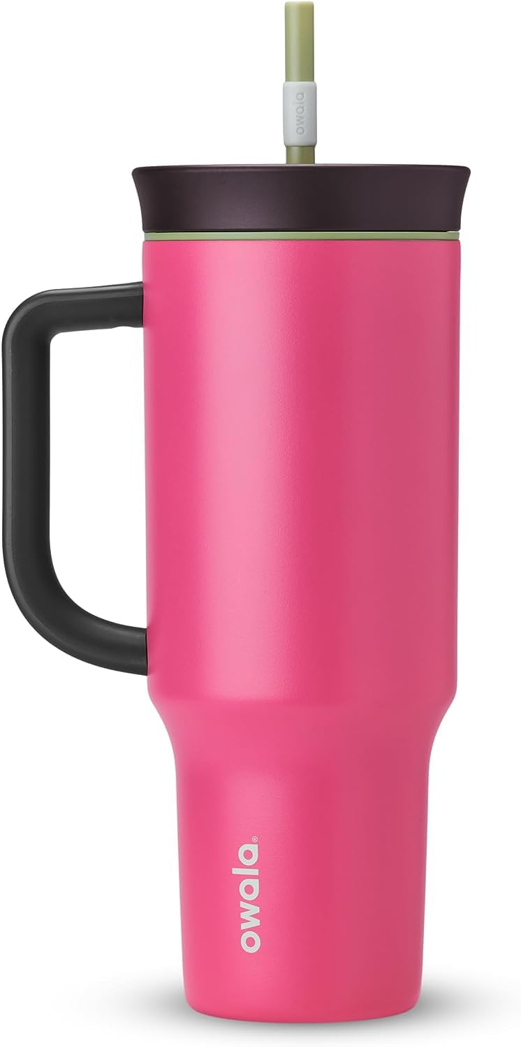 Owala Vaso Térmico de Viaje con Popote y Asa, Acero Inoxidable - Brisa de sandía - 1.2 Litros