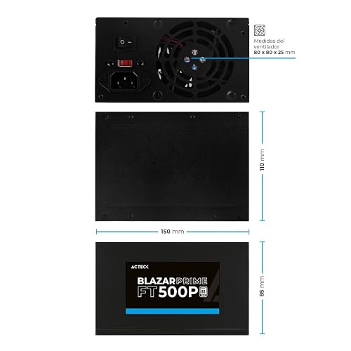 Acteck Fuente de Poder PC 500W Blazar Prime FT500P ATX Negro AC-938143