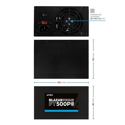 Acteck Fuente de Poder PC 500W Blazar Prime FT500P ATX Negro AC-938143