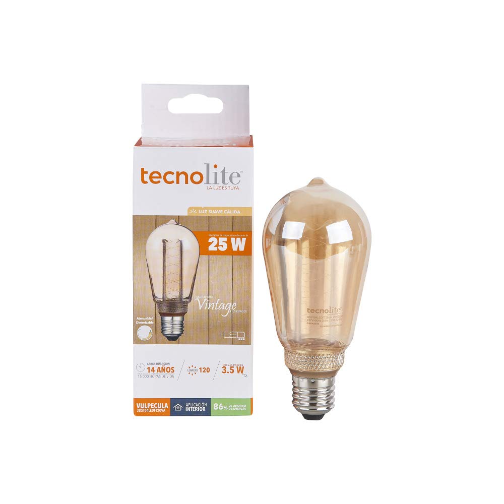 Tecnolite Foco LED Vintage ST64 Filamento Ámbar 3W E27 - Filamento horizontal
