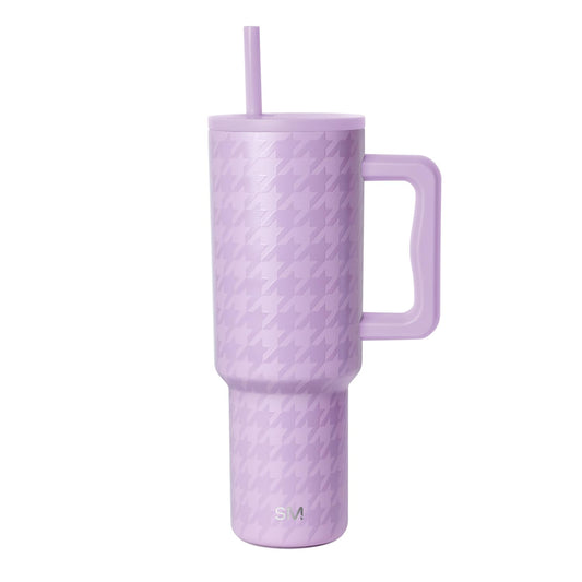 Simple Modern Vaso Térmico con Asa y Popote | Botella de Agua Acero Inoxidable Aislado | Vaso de viaje para café helado | Trek Colección | 1180ml | Purple Breeze Houndstooth