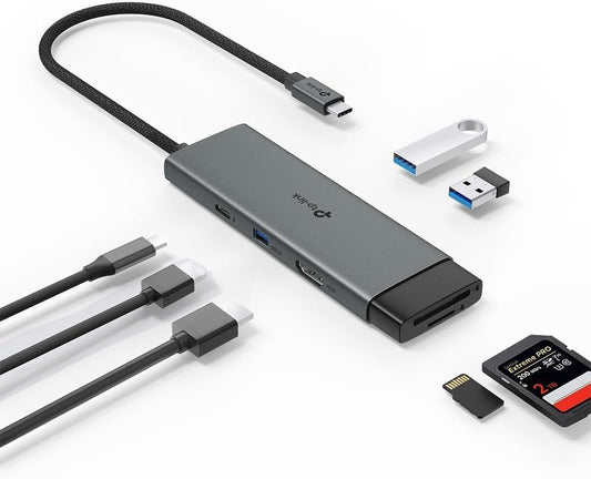 TP-Link UH7021C USB C Hub PD100W, 4K 60Hz HDMI, 1×USB C, 2×USB A, SD y microSD hasta 200MB/s, Plug and Play, Compatible con MacOS, Windows, Linux, iPad OS, iOS, Android