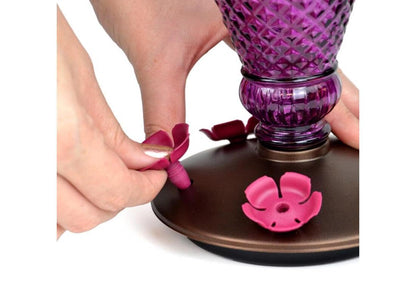 Perky-Pet 9102-1SR - Alimentador de colibrí de Vidrio con Relleno de Diamante Morado con Protectores de Abeja Integrados, decoración de jardín al Aire última intervensión, 24 onzas