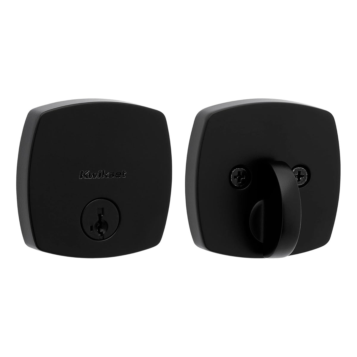 Kwikset Midtown - Cerradura de cerrojo para puerta de entrada frontal con llave, color negro mate, con seguridad SmartKey Rekey resistente a la selección, tornillo muerto de un solo cilindro, con