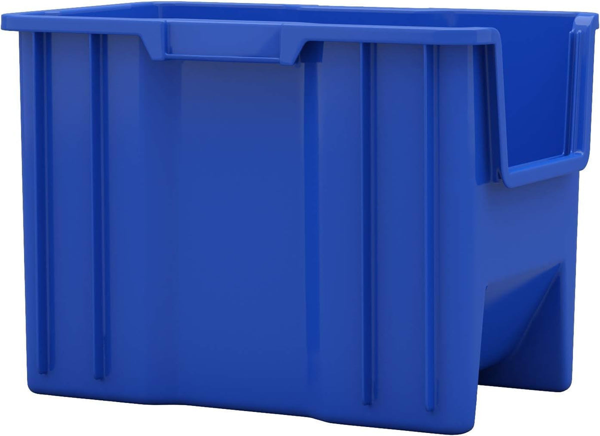 Akro-Mils 13014 Stak-N-Store Stacking Hopper Front Plastic Storage Bin, Blue, Case of 4