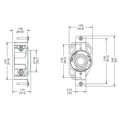 Leviton 065-02320-000 Receptáculo Media Vuelta Industrial Tierra Aislada 20A 250V 2P3H Nema L6-20R, pack of/paquete de 1