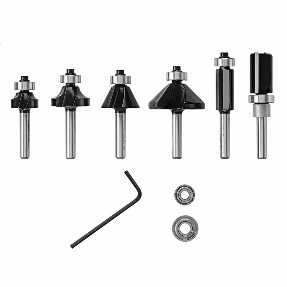 BOSCH RBS006TES 6-Piece (Universally Compatible Accessory) Carbide-Tipped Trim and Edging Router Bit Assorted Set - 6 piezas - Borde y ribete con punta de carburo