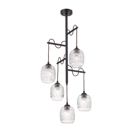 Tecnolite Lampara Colgante Aluminio Negro/Cristal Transparente 42.5W 100V Tecnolite 300CTL8305MVCT, Grande