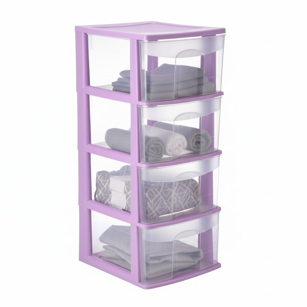 Italhome Cajonera ONYX 4 de Plástico Lila con 4 Cajones Transparentes, Organizador Multiusos para Recámara, Oficina o Cocina