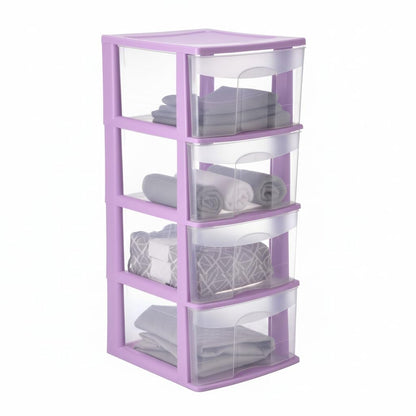 Italhome Cajonera ONYX 4 de Plástico Lila con 4 Cajones Transparentes, Organizador Multiusos para Recámara, Oficina o Cocina