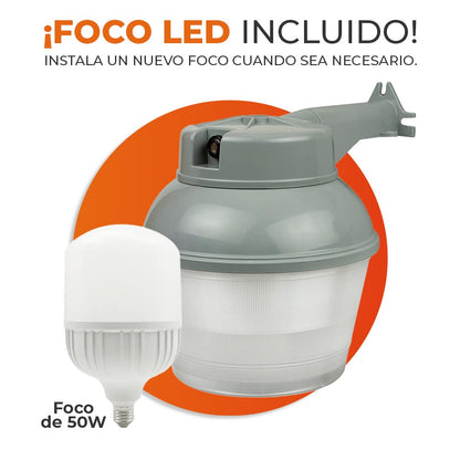 Tecnolite - Lámpara de Pared, Iluminación Exteriores Espejo III con Luz Led de Día, Arbotante con Fotocelda de 50 W, Resistente a la Intemperie, Base E27 Espacios Industriales, Ahorrador de Energía