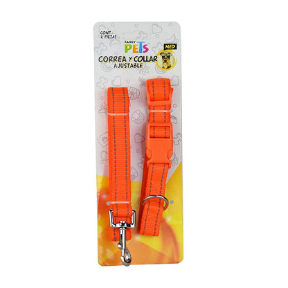 Fancy Pets Correa y Collar Ajustables para Perro Tamaño Mediano con Bandas Reflejantes Varios Colores