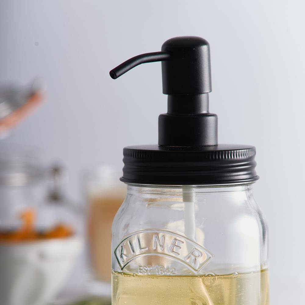 KILNER | Dispensador de jabón y loción | Transparente | 500 ml | Dosificador Reutilizable de Vidrio