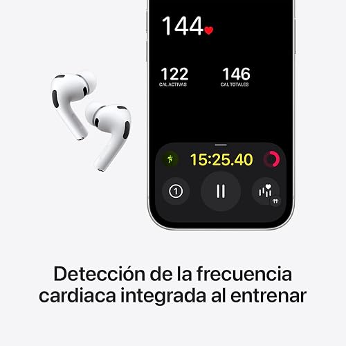 Audífonos inalámbricos AirPods Pro 3 de Apple, Cancelación Activa de Ruido, Traducción en Vivo, Detección de la frecuencia Cardiaca, audífonos Bluetooth, Audio Espacial, Sonido de Alta fidelidad
