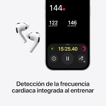 Audífonos inalámbricos AirPods Pro 3 de Apple, Cancelación Activa de Ruido, Traducción en Vivo, Detección de la frecuencia Cardiaca, audífonos Bluetooth, Audio Espacial, Sonido de Alta fidelidad