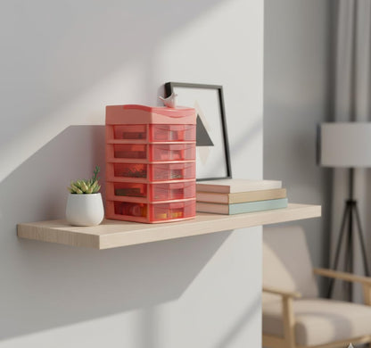 Italhome Cajonera de Plástico Sesia Salmon, Mini Organizador de Escritorio Multiusos con 5 Cajones Transparentes