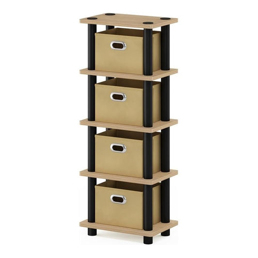 Furinno LAci Estante para Sistema de 4 Compartimentos, Roble/Negro/café Claro