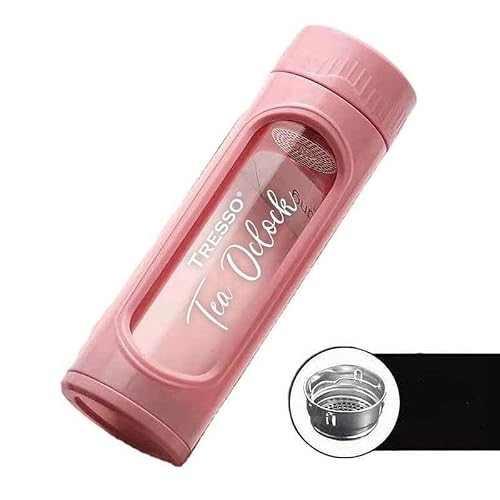 TRESSO Botella de Vidrio con Infusor para Té 380 ml y Funda de Plástico, Color Rosa