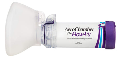 AeroChamber Cámara espaciadora Plus Flow-Vu Adulto (con Mascarilla Chica), Morado
