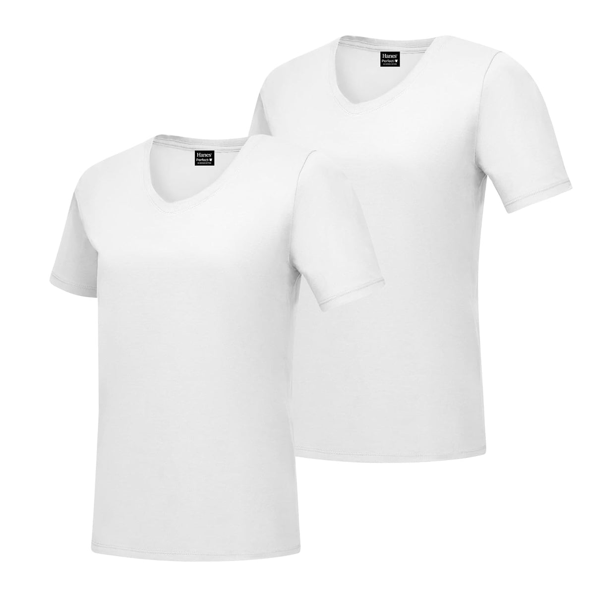 Hanes Playera Cuello en V para Mujer, 100% Algodón - Blanco - M