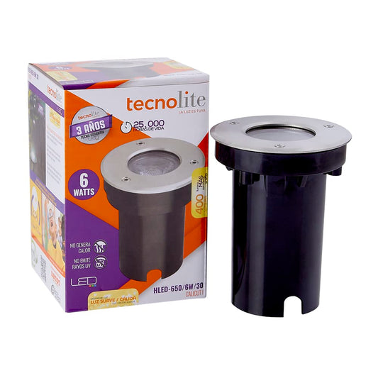 Tecnolite - Lámpara de Piso LED Empotrable Exterior 6 W, Luz Suave Cálida, IP65, LED Integrado