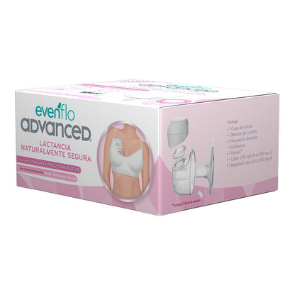 Evenflo Advanced Extractor de Leche Eléctrico Portátil, Inalámbrico, Recargable USB, 3 Modos de Operación, Silencioso, Libre de BPA, con Copa de Silicón y Módulo de Succión