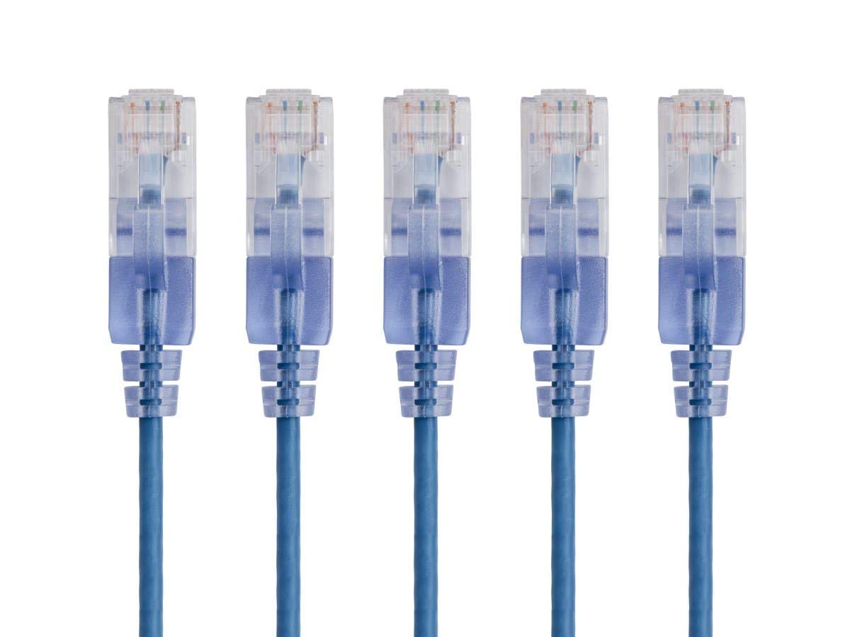 Monoprice SlimRun Cable de Conexión Ethernet Cat6A, 10 Gbit/s - Azul - 3 metros (10 pies) - Paquete de 5