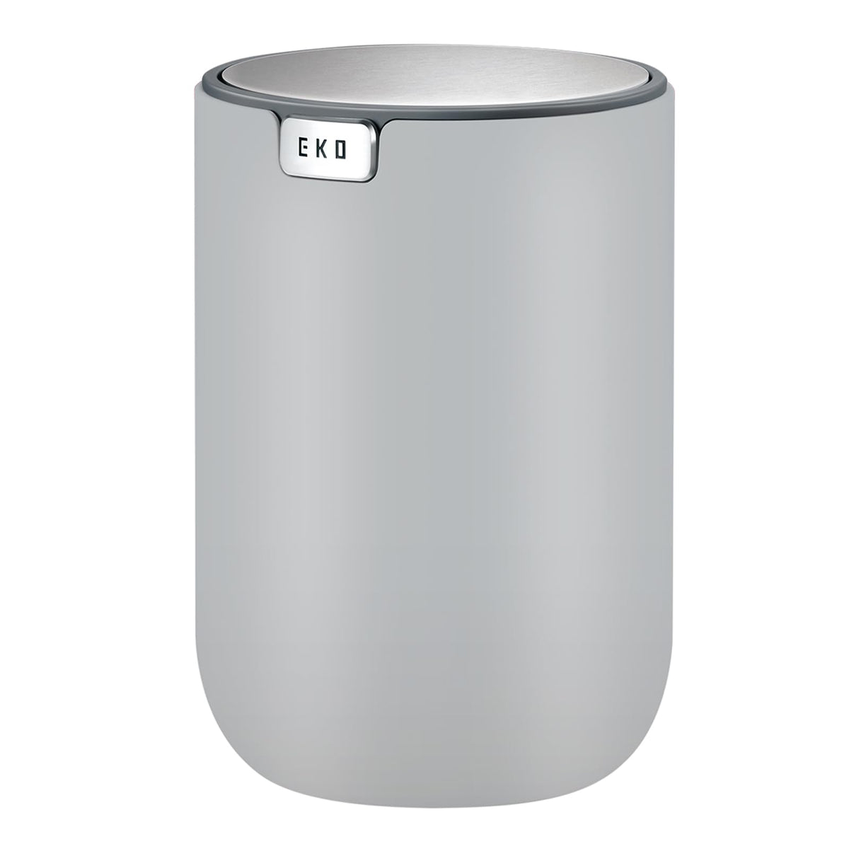 EKO - cubeta de basura de computadora con tapa abatible para mesa pequeña de 0.4 galones redondo para oficina, hogar, automóvil (gris)