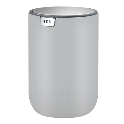 EKO - cubeta de basura de computadora con tapa abatible para mesa pequeña de 0.4 galones redondo para oficina, hogar, automóvil (gris)