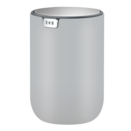 EKO - cubeta de basura de computadora con tapa abatible para mesa pequeña de 0.4 galones redondo para oficina, hogar, automóvil (gris)