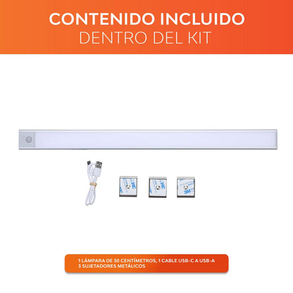 Tecnolite - Lámpara Regleta LED 2.5 W Magnética Recargable 50 cm, Luz Blanca Ajustable, Sensor de Movimiento, Atenuable