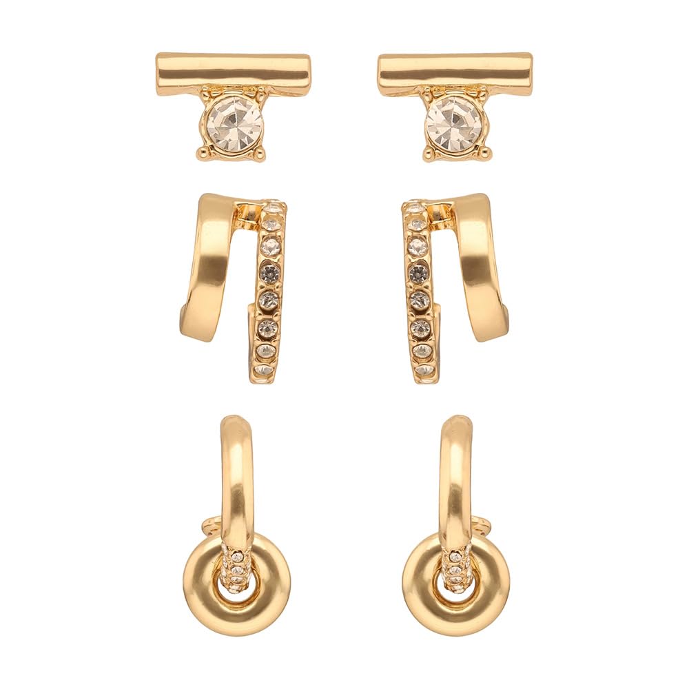 Nine West Aretes Bitonio Varios Para Mujer | Mediano, 1 par, tres pack, terminado brillante