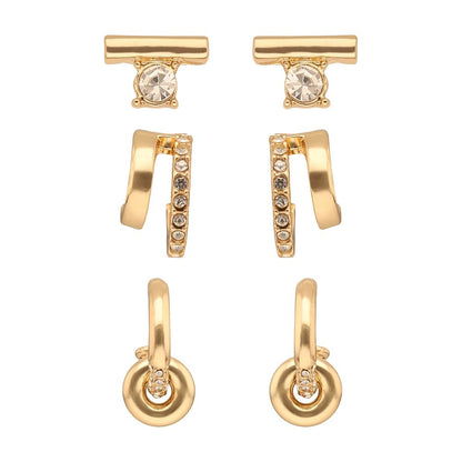 Nine West Aretes Bitonio Varios Para Mujer | Mediano, 1 par, tres pack, terminado brillante