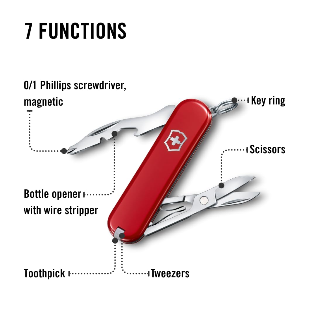 Victorinox Navaja Jetseller, 7 Usos, Roja | Navaja suiza, báscula duradera, EDC compacta, viajes y actividades al aire libre
