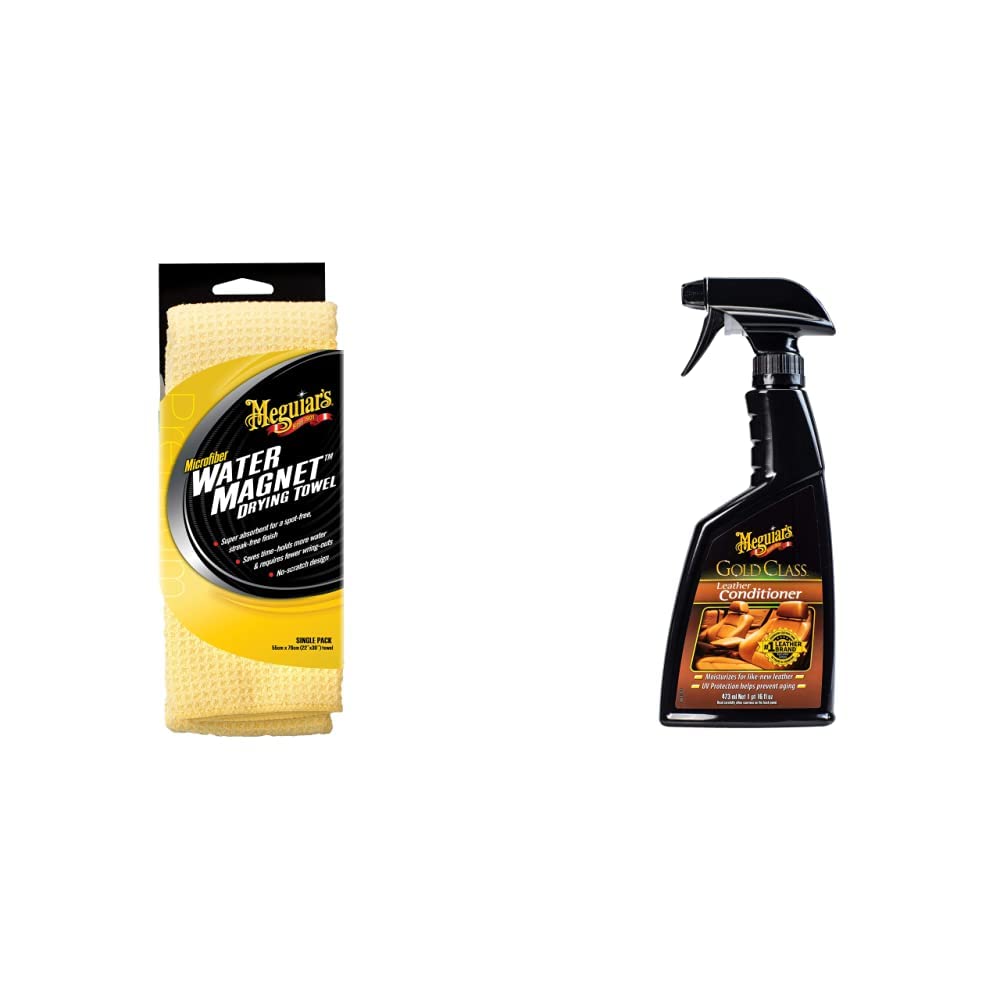 Meguiar's X2000 Toalla de Secado de Microfibra con Imán de Agua, Amarilla - 22" x 30" - Toalla + Acondicionador De Piel