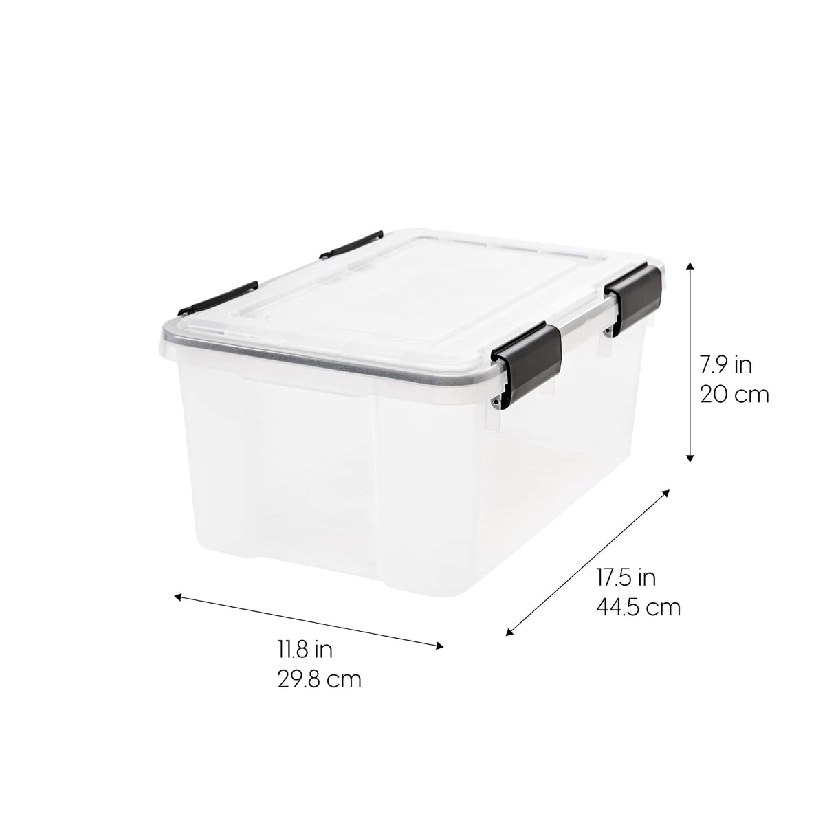 IRIS USA 6 Contenedores de 19 Qt con Tapa Hermética, Claro/Negro | El sello WeatherPro protege zapatos, manualidades, documentos y suministros del polvo y la humedad.