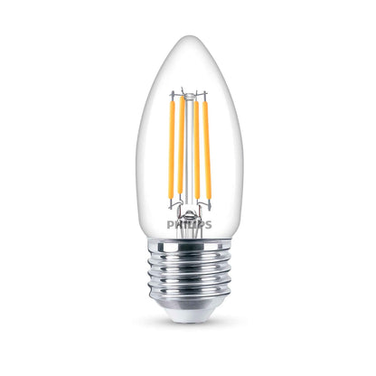 Philips LED Vela luz cálida 4.5W = 40W base E27 3pack