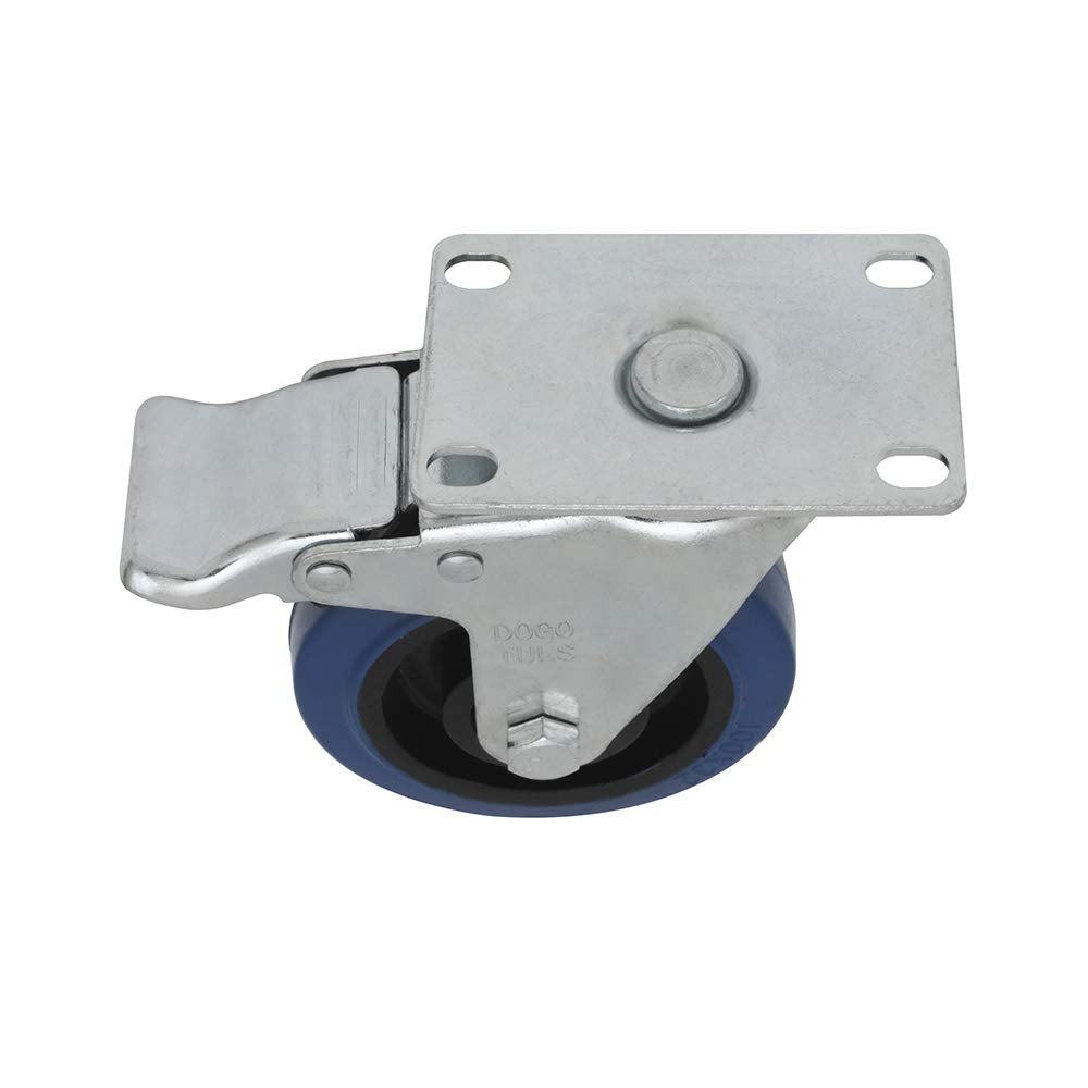 Dogotuls ZF5126 Rodaja Goma Elástica Giratoria con Freno y Placa, color Azul, 3"