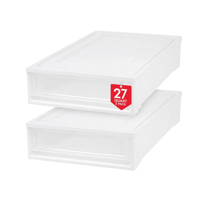 IRIS USA Paquete de 2 Contenedores Bajo Cama de 27 Qt, Blanco | Guarda ropa de temporada, zapatos, cobijas, sábanas y artículos del hogar debajo de la cama