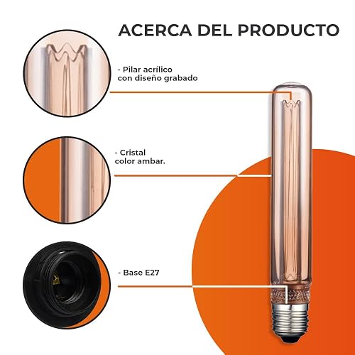 Tecnolite - Foco Vintage Luz Led tipo Tubular T30 de 2.3 W y 60 Lumens, Luz Suave Cálida Atenuable con Base E27, Compatible con Lámparas, Ahorrador de Energía Eléctrica