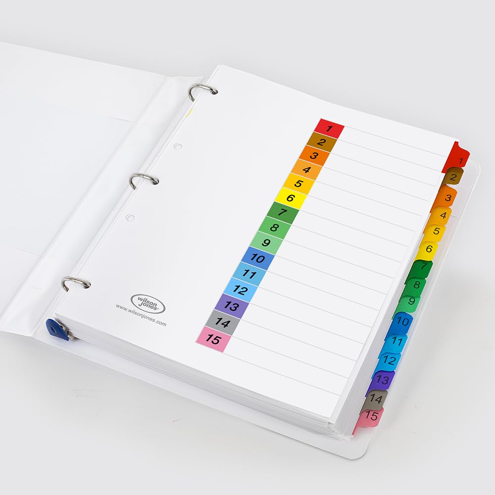 Wilson Jones Separadores con Cejas de Color y Numeración, 8 Divisiones, Tamaño Carta, 5 Perforaciones Reforzadas, Paquete con 24 Juegos. P1365