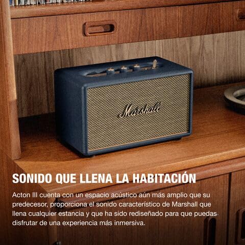 Marshall Acton III Bocina Bluetooth – Sonido Estéreo Potente con Controles de Bajos y Agudos | Funciona Conectada a la Corriente | Entrada Auxiliar de 3.5 mm | Azul Medianoche